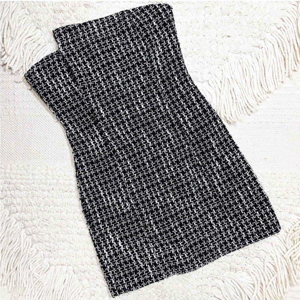 NBD black & white tweed Isadora strapless mini dress XXS
